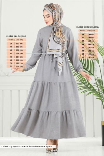 MRV M.R. - Beli Bağcıklı Sofia Elbise 024MR1077-M Gri
