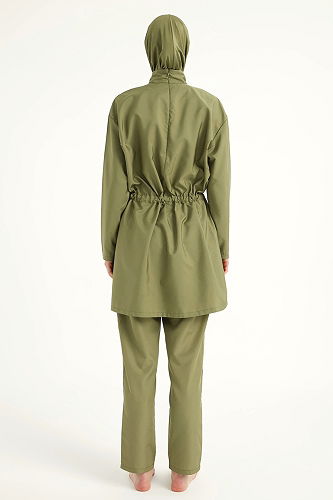 moda selvim Beli Bağcıklı Tam Kapalı Mayo 2502MRNK1139 Yeşil - Thumbnail