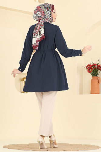 moda selvim Beli Bağcıklı Terikoton Gömlek 3077KTR750 Laci - Thumbnail