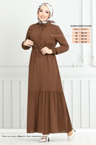 MRV A.S.E. - Beli Bağcıklı Tesettür Elbise 779ASE1099-M Taba