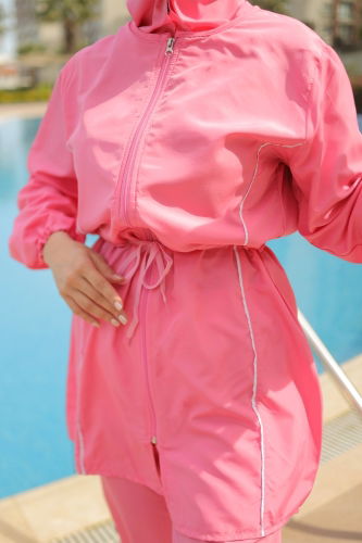 moda selvim Beli Bağcıklı Tesettür Mayo 20530ETT926 Pembe - Thumbnail
