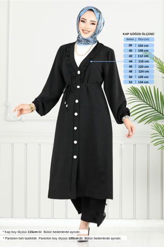 MRV M.R. - Beli Bağcıklı Tesettür Takım 023MR1077-M Siyah