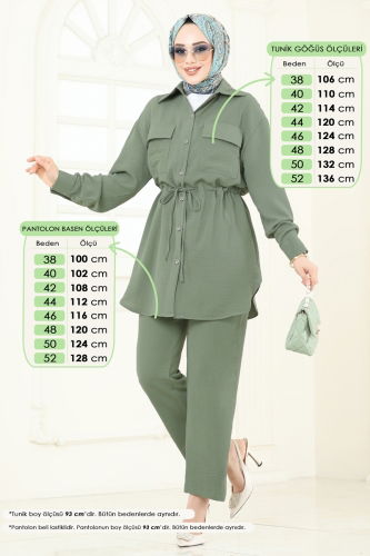 moda selvim Beli Bağcıklı Tesettür Takım 1971TRT545 Çağla - Thumbnail