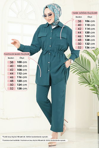 moda selvim Beli Bağcıklı Tesettür Takım 1971TRT545 Petrol - Thumbnail