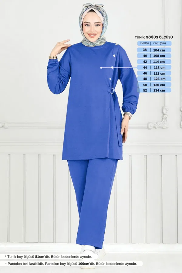 Modaselvim SEPETTE NET %20+%20 İNDİRİM Beli Bağcıklı Tesettür Takım 2708AYD969-M Saks