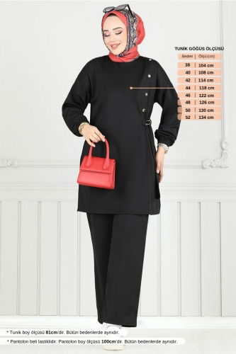 MRV A.Y.D. - Beli Bağcıklı Tesettür Takım 2708AYD969-M Siyah
