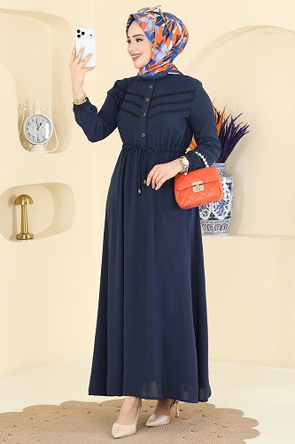 moda selvim Beli Bağcıklı Uzun Elbise 6147ORG1169 Laci - Thumbnail