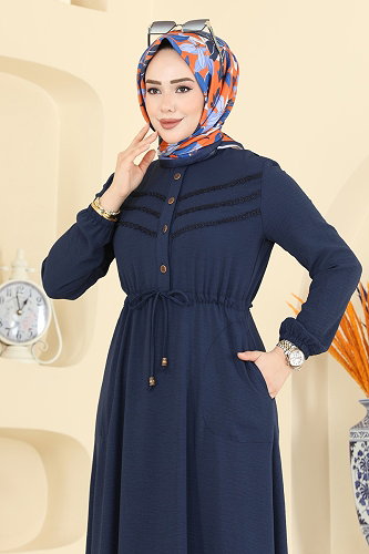 moda selvim Beli Bağcıklı Uzun Elbise 6147ORG1169 Laci - Thumbnail