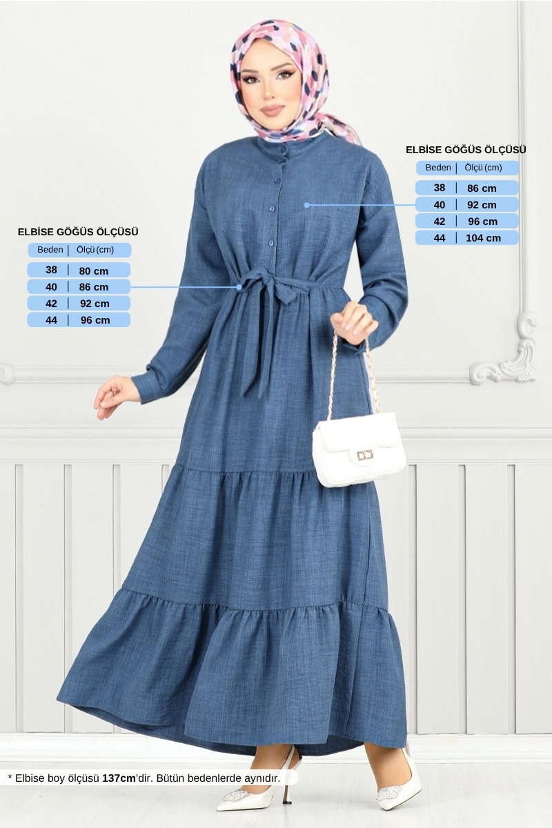Beli Bağlamalı Elbise 16162BSK984-M İndigo