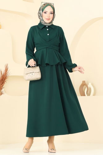 moda selvim Beli Bağlamalı Etekli Takım 0684ALG474 Zümrüt - Thumbnail