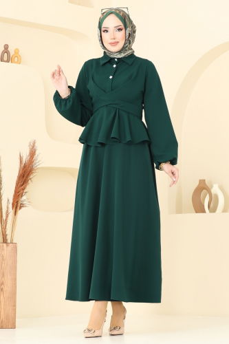 moda selvim Beli Bağlamalı Etekli Takım 0684ALG474 Zümrüt - Thumbnail