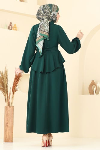 moda selvim Beli Bağlamalı Etekli Takım 0684ALG474 Zümrüt - Thumbnail