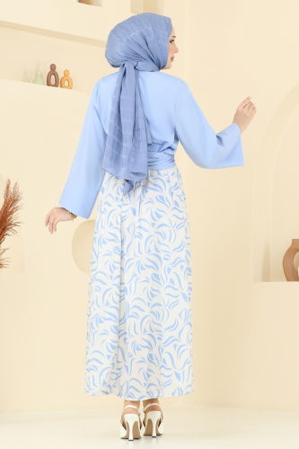 moda selvim Beli Bağlamalı Etekli Takım 262ASN888 Bebe Mavisi - Thumbnail