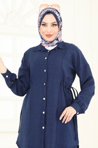 moda selvim Beli Bağlamalı Tesettür Takım 3089HBS856 Laci - Thumbnail