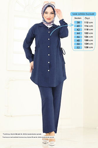 moda selvim Beli Bağlamalı Tesettür Takım 3089HBS856 Laci - Thumbnail