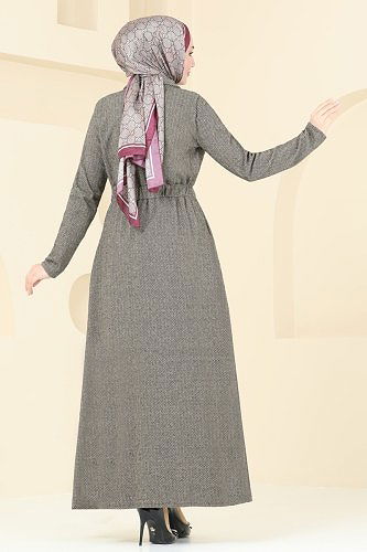 moda selvim Beli Büzgülü Pardesü Ferace 22029UKB139 Vizyon - Thumbnail