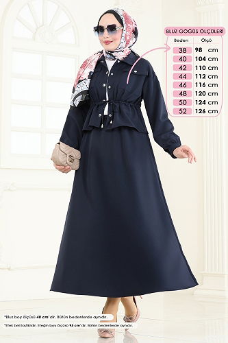 moda selvim Beli Büzgülü Tesettür Takım 730MP806 Laci - Thumbnail