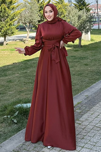 moda selvim Beli Çapraz Kuşaklı Abiye 4723ALGK1170 Bordo - Thumbnail