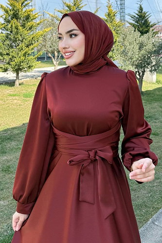 moda selvim Beli Çapraz Kuşaklı Abiye 4723ALGK1170 Bordo - Thumbnail