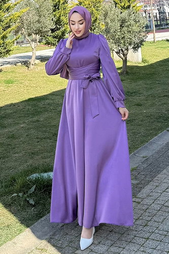 moda selvim Beli Çapraz Kuşaklı Abiye 4723ALGK1170 Koyu Lila - Thumbnail