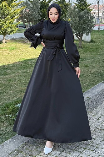 moda selvim Beli Çapraz Kuşaklı Abiye 4723ALGK1170 Siyah - Thumbnail