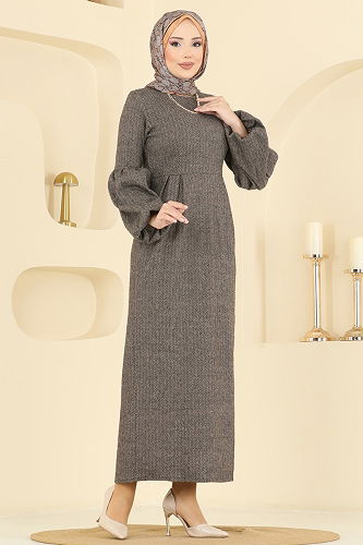 moda selvim Beli Dikişli Balıksırtı Elbise 24085UKBK1160 Vizyon - Thumbnail