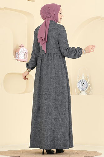 moda selvim Beli Dikişli Balıksırtı Ferace 24083UKBK1160 Antrasit - Thumbnail