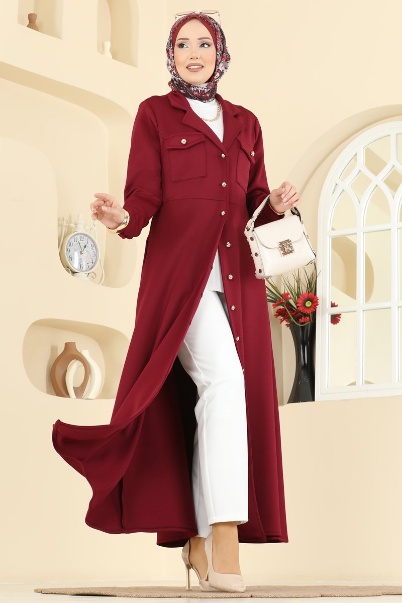 Beli Dikişli Scuba Elbise 2772SL432 Bordo