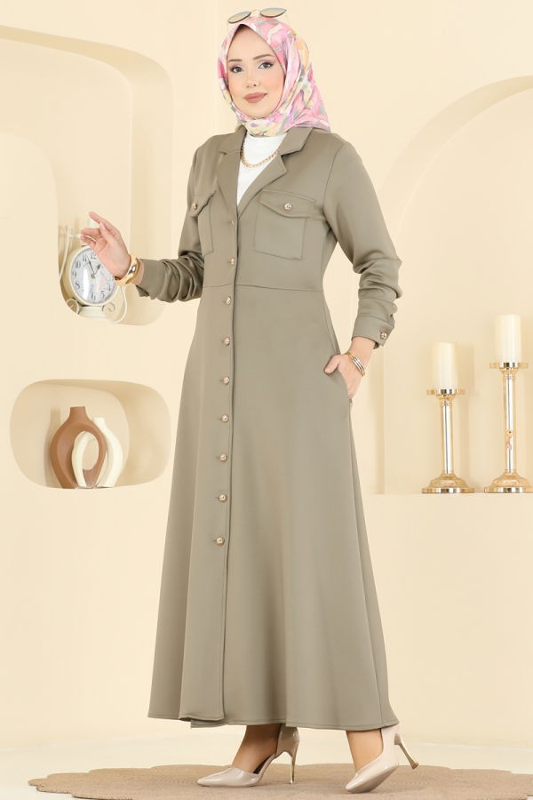 Modaselvim Elbise Beli Dikişli Scuba Elbise 2772SL432 Çağla