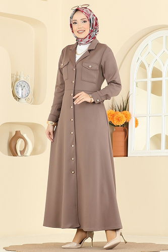 moda selvim Beli Dikişli Scuba Elbise 2772SL432 Koyu Vizyon - Thumbnail