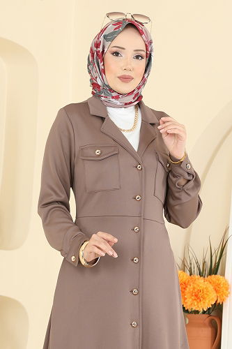 moda selvim Beli Dikişli Scuba Elbise 2772SL432 Koyu Vizyon - Thumbnail