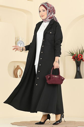 moda selvim Beli Dikişli Scuba Elbise 2772SL432 Siyah - Thumbnail