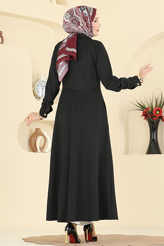 moda selvim Beli Dikişli Scuba Elbise 2772SL432 Siyah - Thumbnail