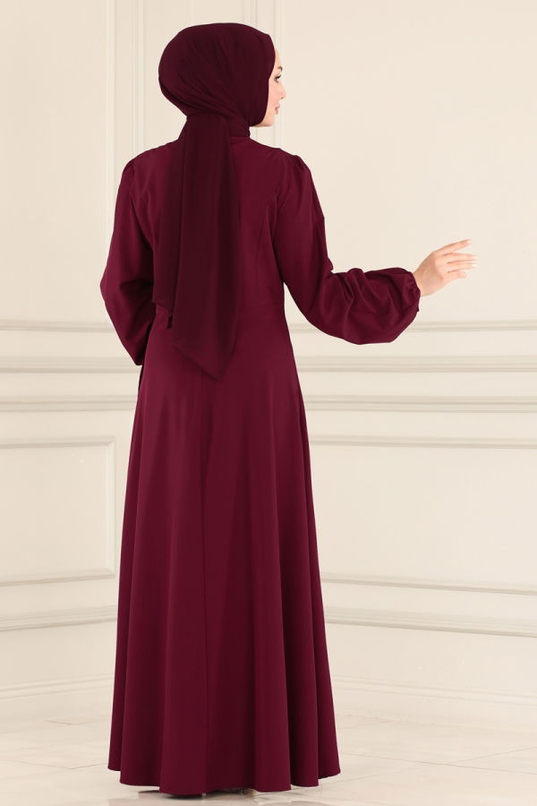 Beli Drapeli Tesettür Elbise ASM2597 Bordo - 6