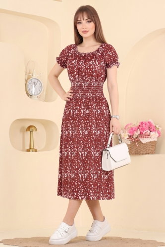 H.B.S. - Beli Gipeli Desenli Elbise 001HBS856 Bordo