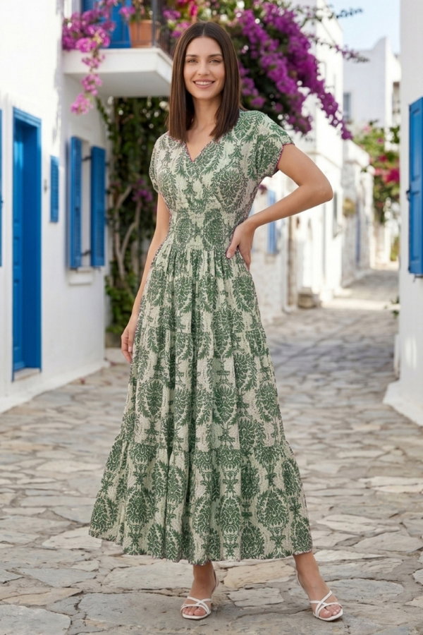 Modaselvim GÜNLÜK STİL Beli Gipeli Rahat Elbise 55174JNT1202 Haki