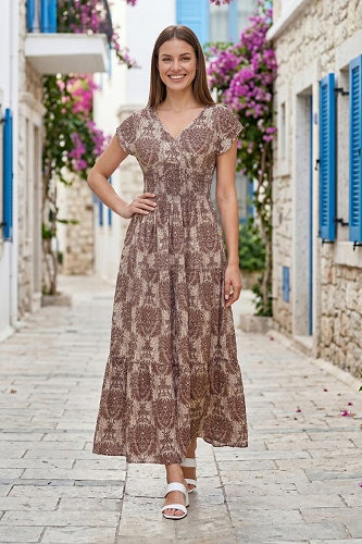 moda selvim Beli Gipeli Rahat Elbise 55174JNT1202 Kahve - Thumbnail