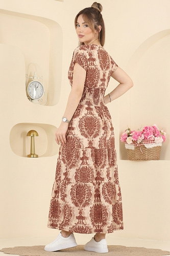 moda selvim Beli Gipeli Rahat Elbise 55174JNT1202 Latte - Thumbnail