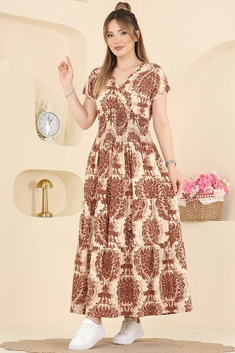 moda selvim Beli Gipeli Rahat Elbise 55174JNT1202 Latte - Thumbnail
