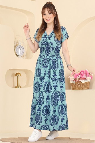 moda selvim Beli Gipeli Rahat Elbise 55174JNT1202 Mavi - Thumbnail