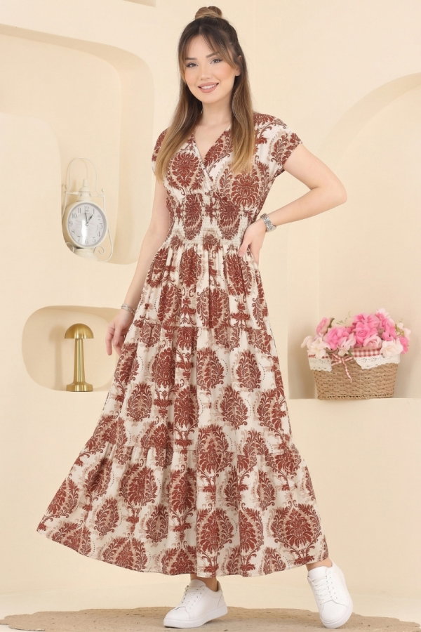 Modaselvim GÜNLÜK STİL Beli Gipeli Rahat Elbise 55174JNT1202 Taş