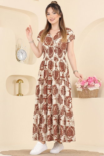 moda selvim Beli Gipeli Rahat Elbise 55174JNT1202 Taş - Thumbnail