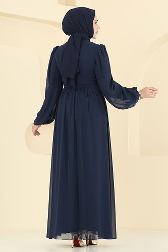 moda selvim Beli Güpürlü Şifon Abiye 8115AB368 Laci - Thumbnail