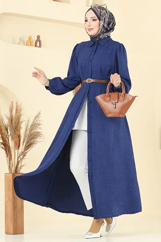 moda selvim Beli Kemer Detaylı Sofia Elbise 3159HBS856 Laci - Thumbnail