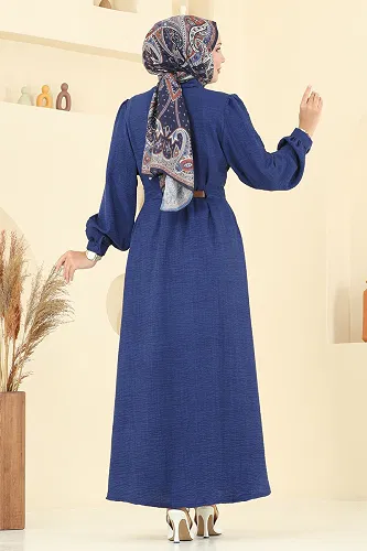 moda selvim Beli Kemer Detaylı Sofia Elbise 3159HBS856 Laci - Thumbnail