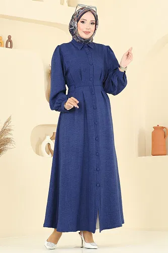 moda selvim Beli Kemer Detaylı Sofia Elbise 3159HBS856 Laci - Thumbnail