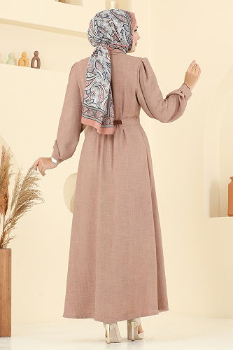 moda selvim Beli Kemer Detaylı Sofia Elbise 3159HBS856 Vizyon - Thumbnail