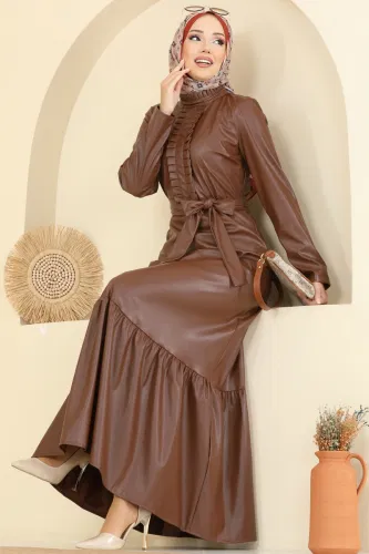 A.L. - Beli Kemerli Deri Elbise 5285AL357 Taba