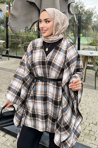 moda selvim Beli Kemerli Ekose Panço 4701ALGK1170 Vizyon - Thumbnail