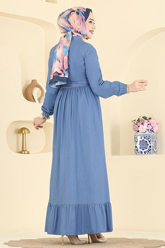 moda selvim Beli Kemerli Kot Elbise 6785ORG1169 Açık Kot - Thumbnail